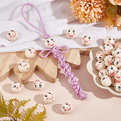 80шт деревянные европейские бусины с принтом WOOD-PH0002-82