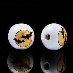 Perline di legno naturale stampate halloween&nbsp;WOOD-S057-086
