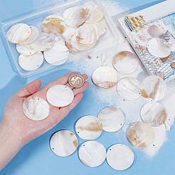 30 шт. плоские круглые подвески из натуральных пресноводных ракушек&nbsp;SHEL-BC0001-044