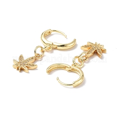 Прозрачные серьги-кольца с кубическим цирконием и кленовым листом&nbsp;EJEW-B017-01G