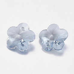 カット加工ガラスラインストーンチャーム  模造オーストリアのクリスタル  花  青い色合い  10x10x5mm  穴：1.2mm&nbsp;RGLA-F055-10x10-001BS
