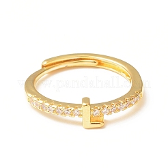 Прозрачное регулируемое кольцо с буквой из прозрачного циркония&nbsp;RJEW-C052-01G-L