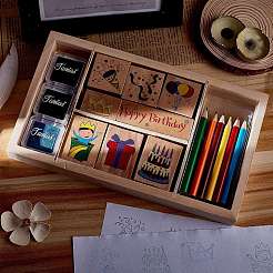 Set di timbri in legno a tema compleanno&nbsp;DIY-CP0001-79