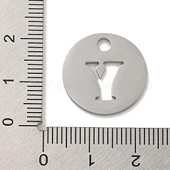 変色しない304ステンレススチールペンダント  ステンレス鋼色  アルファベット付きフラットラウンド  文字y  19x1.2mm  穴：2.5mm&nbsp;STAS-F233-M-P01-A-Y