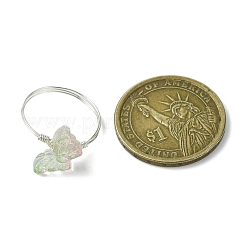 4色のガラス製蝶の指輪4個  女性用真鍮ワイヤーラップリング  銀  内径：18mm  1pc /カラー&nbsp;RJEW-JR00826-02