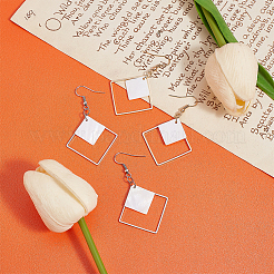 2 пара двухцветных сережек-подвесок из белого акрила в форме ромба EJEW-AN0001-85