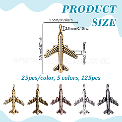 125本5色チベット風アロイペンダント  旅客機  カドミウムフリー＆鉛フリー  ミックスカラー  22x15x3mm  穴：2.5mm  25個/カラー&nbsp;FIND-GA0008-53