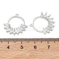 真鍮マイクロパヴェクリアキュービックジルコニアペンダント  フラットラウンドのチャーム  プラチナ  18x18.5x2.5mm  穴：1mm&nbsp;KK-C259-06P