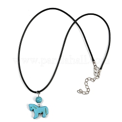 Colliers avec pendentif cheval en turquoise synthétique teintée et cordon ciré noir&nbsp;NJEW-JN05430-01