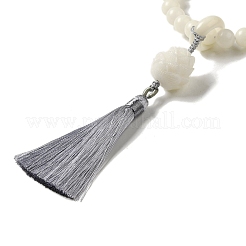 Круглый эластичный браслет из белого нефрита с корнем бодхи и бисером BJEW-B080-16