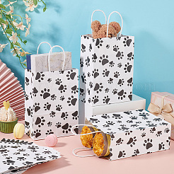 Прямоугольные бумажные пакеты для хранения с рисунком лапы и ручкой ABAG-WH0046-38B