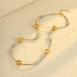 Ожерелья из круглых бусин в форме изогнутой трубки из нержавеющей стали 304 NJEW-R030-01GP