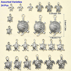 24 個 6 スタイルのチベットスタイル合金ウミガメペンダント  アンティークシルバー  13~34.5x9~18.5x1.5~5mm  穴：1.2~2.5mm  3個/スタイル&nbsp;FIND-YW0004-56