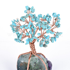 Chips de turquoise (jaspe) africaine naturelle et décorations d'affichage de piédestal de fluorite&nbsp;G-S282-06