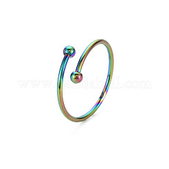 Regenbogenfarbene dünne offene Manschettenringe aus 304 Edelstahl mit Doppelperlen&nbsp;RJEW-N038-048M