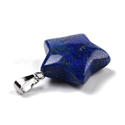 天然石ラピスラズリペンダント  ペンダント  プラチナトーンの真鍮パーツ  スター  23.5x20.5x7.5mm&nbsp;X-G-I319-01P-10