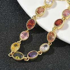 Овальные латунные браслеты-цепочки с инкрустацией кубическим цирконием для женщин&nbsp;BJEW-P385-02G