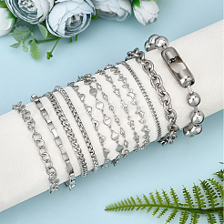 12 Stück 12 Stil 304 Edelstahl Kettenarmbänder&nbsp;BJEW-DC0001-02