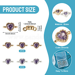 12 Stück 2 Farben Messing Pavé Zirkonia Herz Glieder Verbinder Charms&nbsp;KK-TA0003-48E