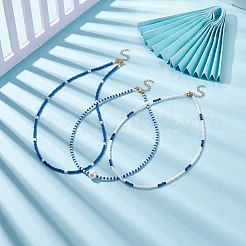 3 個 3 スタイルシェルパール & ガラスシードビーズネックレスセット女性用  青と​​白  15.43~18.50インチ（39.2~47cm）  1個/スタイル&nbsp;NJEW-JN03949