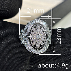 女性用真鍮マイクロパヴェキュービックジルコニア指輪  花とオーバル  プラチナ  usサイズ10（19.8mm）&nbsp;FS-WGE2DD0-05