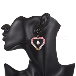 Серьги-подвески из стеклянных бусин в форме сердца из нержавеющей стали 304&nbsp;EJEW-MZ00646