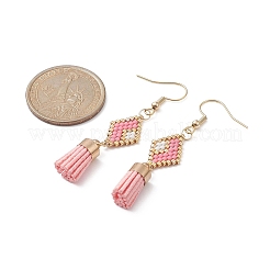 Серьги-подвески из бисера и ромба с кисточкой&nbsp;EJEW-MZ00080-01