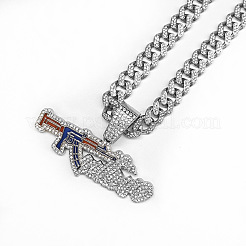 Halskette im Hip-Hop-Stil aus Zinklegierung mit vollkristallinem Strass-Emaille-Anhänger in Pistolenform und kubanischer Gliederkette für Herren&nbsp;WG2EDE4-02