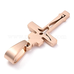 304ステンレスペンダント  ジュエリー作りのための  クロス  イオンプレーティング（ip）  ローズゴールド  21x11.5x1.3mm  穴：3.5x7mm&nbsp;STAS-P253-08RG