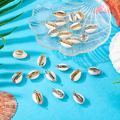 24 шт. 4 стиля гальванизированных соединителей из ракушек каури для подвесок и кулонов&nbsp;SHEL-TA0001-25