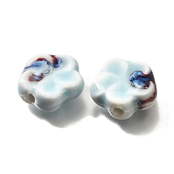 手作りの陶器ビーズ  花  アクア  14.5x15x6.5mm  穴：2mm&nbsp;PORC-H013-02-16
