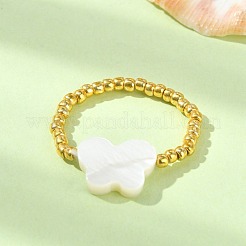 Anello da dito in stile conchiglia naturale e perline intrecciate con semi rotondi toho&nbsp;RJEW-JR00599-03