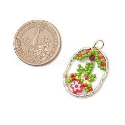 Овальные стеклянные бусины с цветочными подвесками PALLOY-MZ01061-01