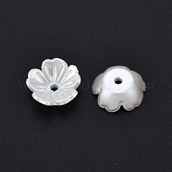 5花弁ABSプラスチックパール調ビーズキャップ  ABカラーメッキ  花  乳白色  11x11x3.5mm  穴：1.5mm&nbsp;OACR-Q182-05