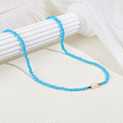 1 шт. ожерелья из натурального рисового жемчуга и стеклянных бусин для женщин&nbsp;NJEW-LP0007-01C