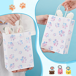 Прямоугольные бумажные пакеты для хранения с рисунком лапы и ручкой ABAG-WH0046-39B