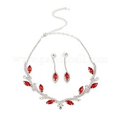 Комплект из висячих серег-гвоздиков и ожерелий с подвесками в виде листьев из латуни и страз для женщин SJEW-M102-03S-01