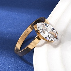 Anelli da donna in acciaio inossidabile 304 con zirconi cubici&nbsp;RJEW-B161-02G-02
