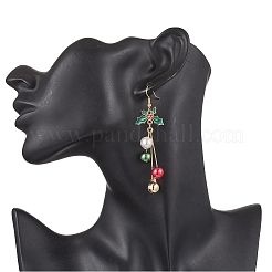 Серьги-подвески из латунного стекла с жемчужными листьями&nbsp;EJEW-TA00692