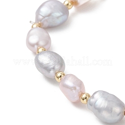 Женский эластичный браслет из натурального культивированного пресноводного жемчуга и латунных бусин&nbsp;BJEW-JB13209