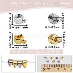 60 шт. 2 цвета латунные обжимные бусины&nbsp;KK-BBC0023-33