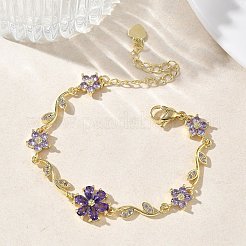 Bracelets à maillons en laiton micro pavé de zircones cubiques pour femmes&nbsp;BJEW-C156-04D-01G