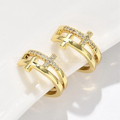 Латунные серьги-манжеты из прозрачного кубического циркония EJEW-F359-09G-03