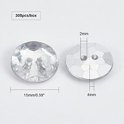 スプレー塗装アクリルボタン  多面カット  染めと未染色の混合  2穴  フラットラウンド  銀  15x4mm  穴：2mm  300個/箱&nbsp;TACR-OC0001-01