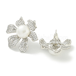 Серьги-гвоздики из латуни с микропаве из прозрачного кубического циркония&nbsp;EJEW-H014-11P