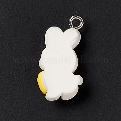 不透明樹脂ペンダント  プラチナ  ハート柄うさぎチャーム  ホワイト  23x12x6mm  穴：1.8mm&nbsp;RESI-M028-02H