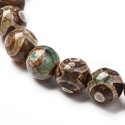 Bracciale elasticizzato con perle di agata tibetana naturale a 3 occhio dzi&nbsp;BJEW-JB06717