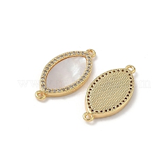 Подвески-коннекторы в виде конского глаза из латуни с микропаве из прозрачного кубического циркония и натуральной ракушки KK-Z115-08G