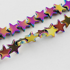 非磁性合成ヘマタイトビーズ連売り  グレードA  スター  マルチカラーメッキ  8x8x2mm  穴：1mm  70個/連  15.5インチ&nbsp;G-Q887-8x8mm-1