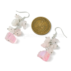 天然ミックスストーン＆天然クォーツダングルイヤリング（女性用）4組  銀  ミックスカラー  52x20mm&nbsp;EJEW-TA00560
